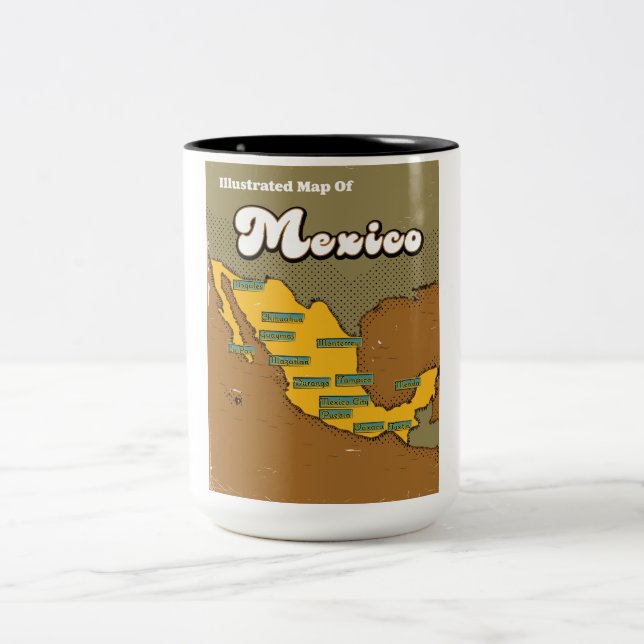 Taza Bicolor Mapa retro de México (Centro)