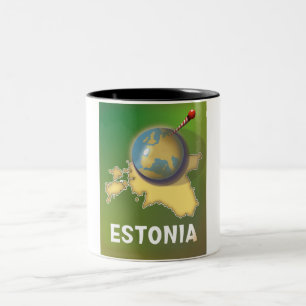 Taza Bicolor Mapa vintage de Estonia para viajes
