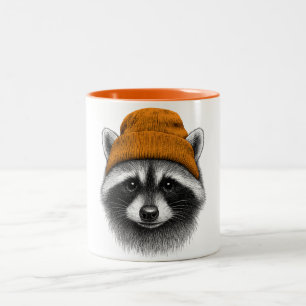 Taza Bicolor Mapache Adorable Con Gorro - Vida Salvaje Retro Vi