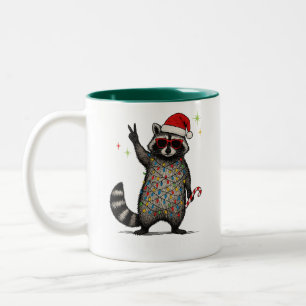 Taza Bicolor Mapache AF Salvaje y Festivo Suéter de Navidad Feo