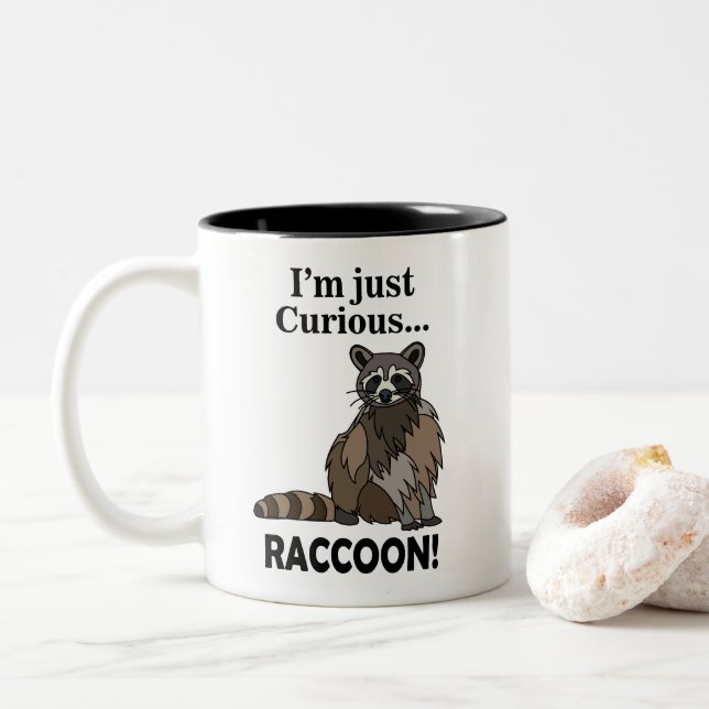 Taza Bicolor Mapache Curioso Divertido (Con donut)