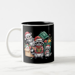 Taza Bicolor Mapache Divertido Navidad Zarigüeya & Gatos Callej