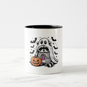 Taza Bicolor Mapache Fantasma Bebiendo Café