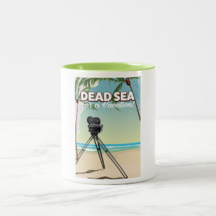Taza Bicolor ¡Mar Muerto para unas vacaciones! Cartel de viaje