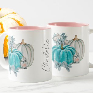 Taza Bicolor Marca de calabaza rosa azul de color de agua edita