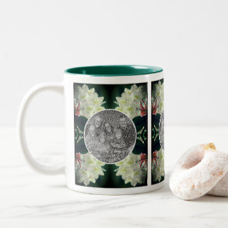 Taza Bicolor Marco de flores de azalea blanca Añadir tu foto