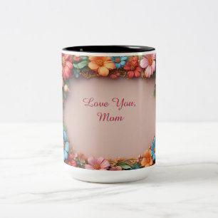 Taza Bicolor Marco Floral Con Flores Coloridas