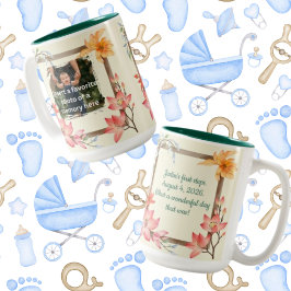 Taza Bicolor Marco floral de primavera con texto y foto persona