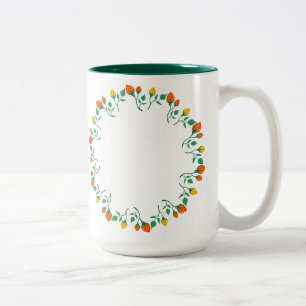 Taza Bicolor Marco redondo floral con flor rosa amarilla y roja