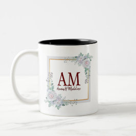 Taza Bicolor Marco Rosa de monograma floral personalizado