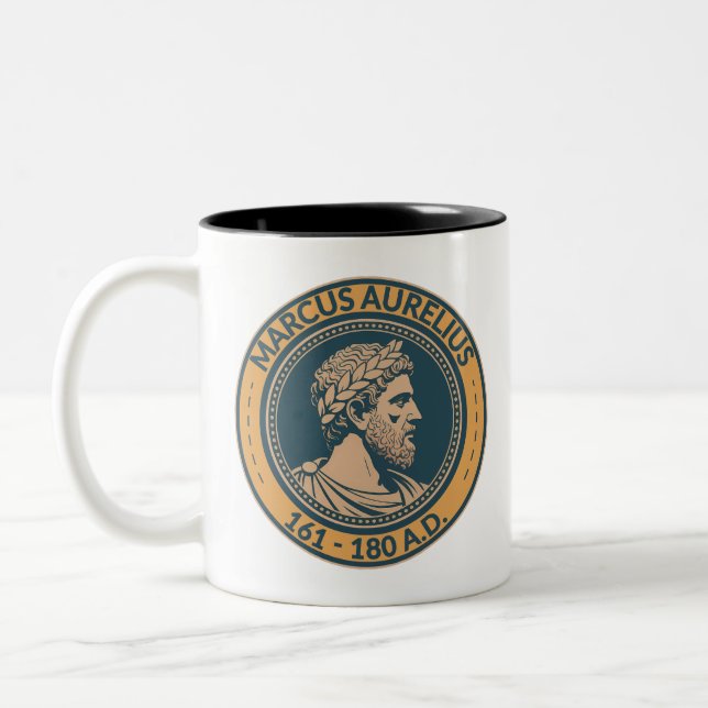 Taza Bicolor Marcus Aurelius Roman Emperor Illustration Badge (Izquierda)