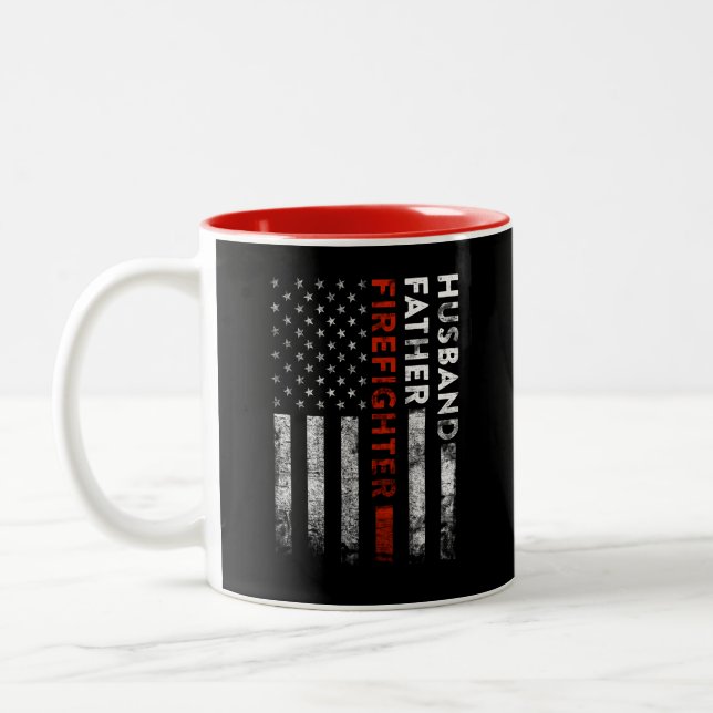 Taza Bicolor Marido, padre, bandera estadounidense del bombero (Izquierda)