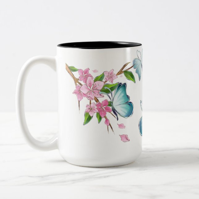 Taza Bicolor Mariposa acuarela y flores (Izquierda)