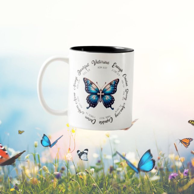 Taza Bicolor Mariposa Azul Con Bíblica Verbital Mug (Subido por el creador)