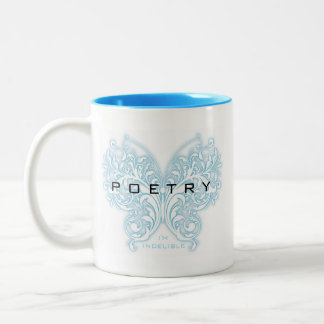 Taza Bicolor Mariposa azul de la poesía - soy indeleble