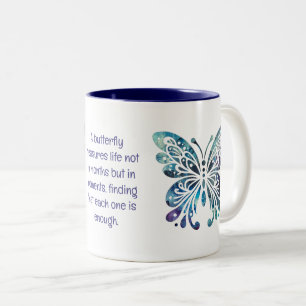 Taza Bicolor Mariposa - Blues reales, púrpura y verde con presu