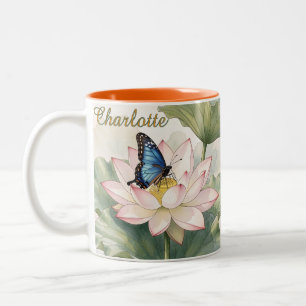 Taza Bicolor Mariposa Cola de Golondrina Azul con Nombre de Flo