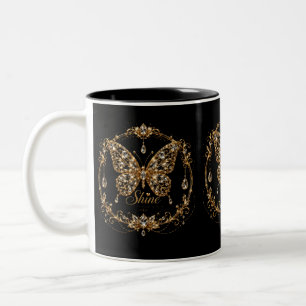 Taza Bicolor Mariposa de cristal dorado brillo lujo joyería art
