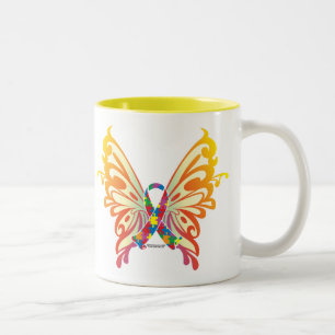 Taza Bicolor Mariposa de la cinta del autismo