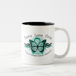 Taza Bicolor Mariposa del cáncer ovárico tribal