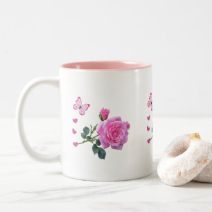 Taza Bicolor Mariposa floral rosa