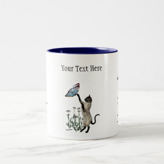Taza Bicolor Mariposa gata siamesa daisies Mug