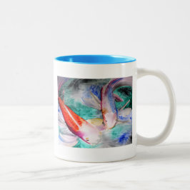 Taza Bicolor Mariposa Koi acuarela Arte de pescado japonés