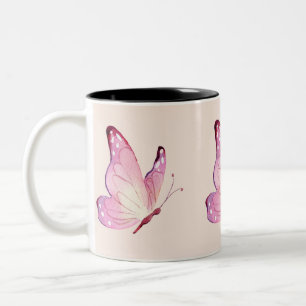 Taza Bicolor Mariposa Minimalista rosa moderna