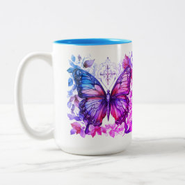 Taza Bicolor Mariposa morada Rosa Azul Azul Cruz Santa