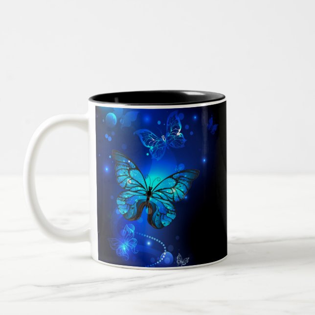 Taza Bicolor Mariposa morfo en el fondo oscuro (Izquierda)