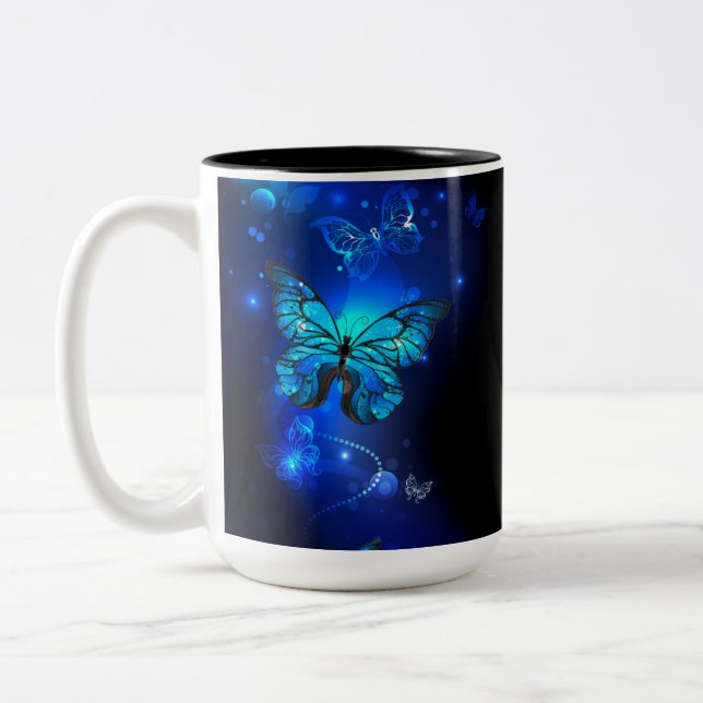 Taza Bicolor Mariposa morfo en el fondo oscuro (Izquierda)