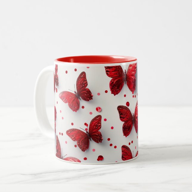 Taza Bicolor Mariposa roja 3D (Anverso izquierdo)