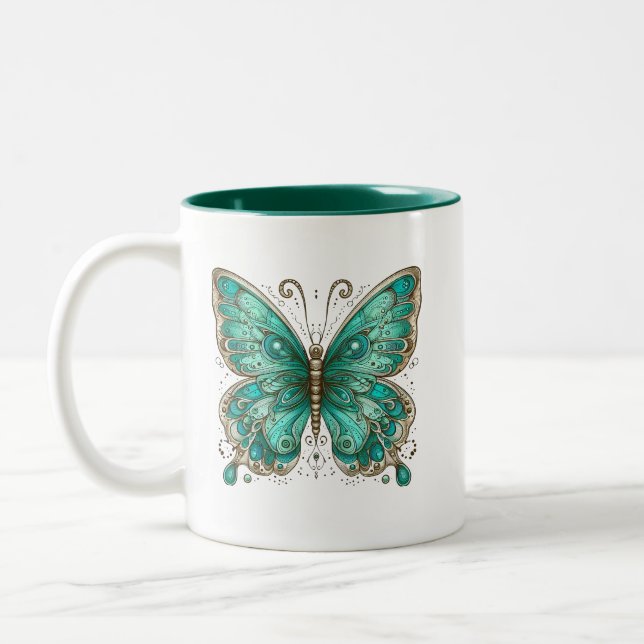 Taza Bicolor Mariposa turquesa elegante (Izquierda)