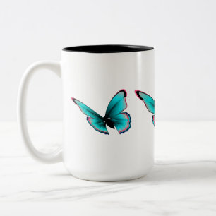 Taza Bicolor Mariposa verde azulada