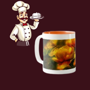 Taza Bicolor Mariposa y flor Naranja moderna en el árbol