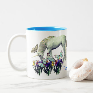 Taza Bicolor Mariposas blancas de unicornio Fantasía personaliz