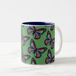 Taza Bicolor Mariposas Coloridas Bastante Ornamentadas sobre Ve