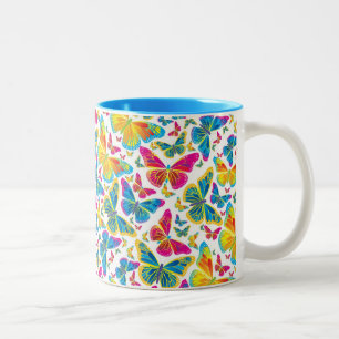 Taza Bicolor Mariposas de colores vivos tazón de café