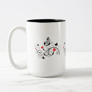 Taza Bicolor Mariposas de encaje negro 4