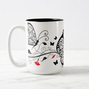 Taza Bicolor Mariposas de encaje negro 7