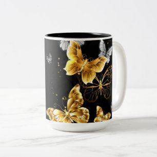 Taza Bicolor Mariposas doradas y blancas