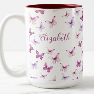 Taza Bicolor Mariposas Rosadas Hermosas Nombre Personalizado