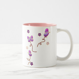 Taza Bicolor Mariposas y flores púrpuras