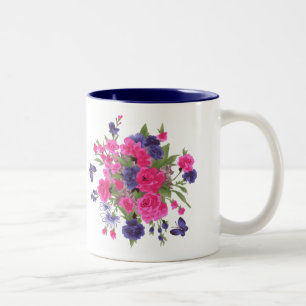 Taza Bicolor Mariposas y flores regalo del Día de la Madre