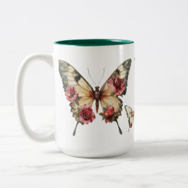 Taza Bicolor Mariposas y Rosas