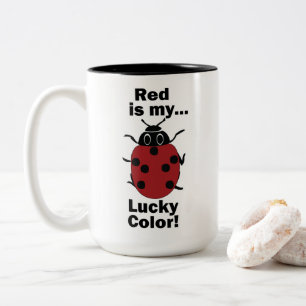 Taza Bicolor Mariquita Rojo es mi color de la suerte divertido 