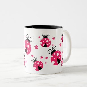 Taza Bicolor Mariquitas rosadas lindas y flores
