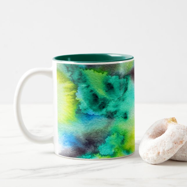 Taza Bicolor Marmol verde azul Tintado acuarela (Con donut)
