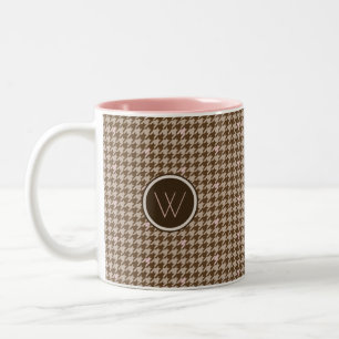 Taza Bicolor Marrón con acento dorado Rosa Houndstoth Mug