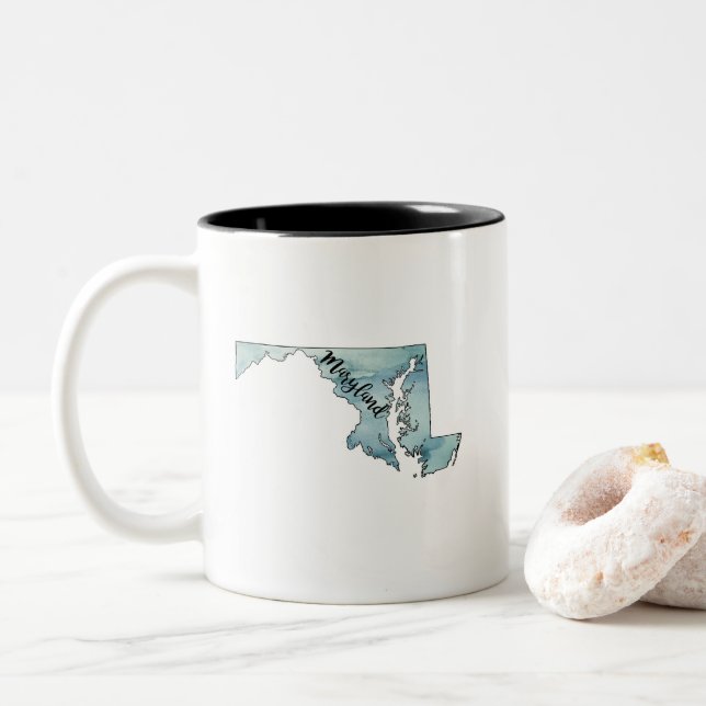 Taza Bicolor Maryland State Map Watercolor (Con donut)